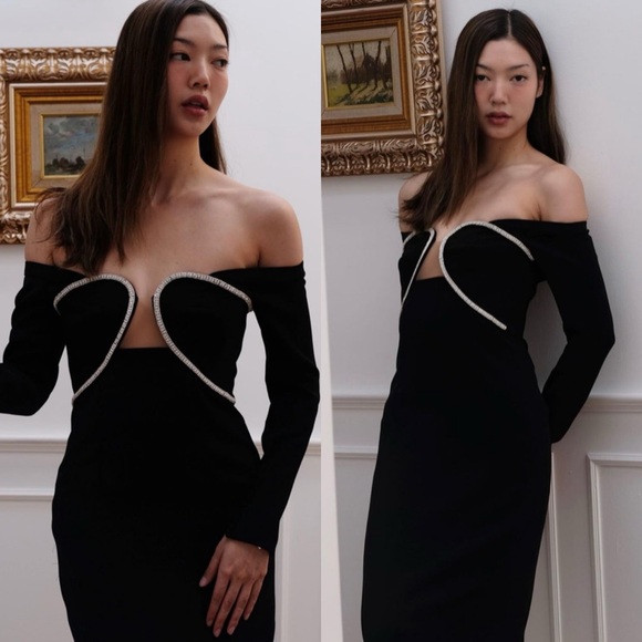 SELF-PORTRAIT Off Shoulder Heavy Midi Dress in Size US 8 - Picture 4 of 13